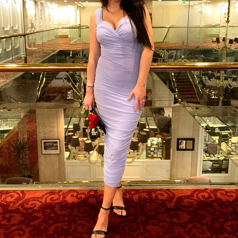 Purple Rouched midi dress